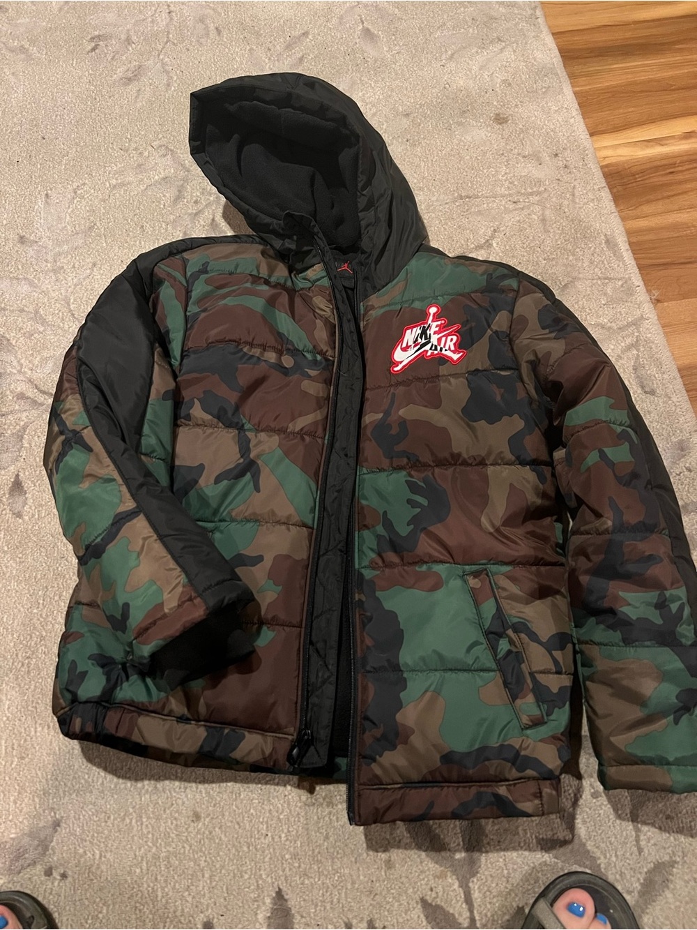 Jordan Kids' Camo Puffer Jacket with Hood - Green/Brown/Black
